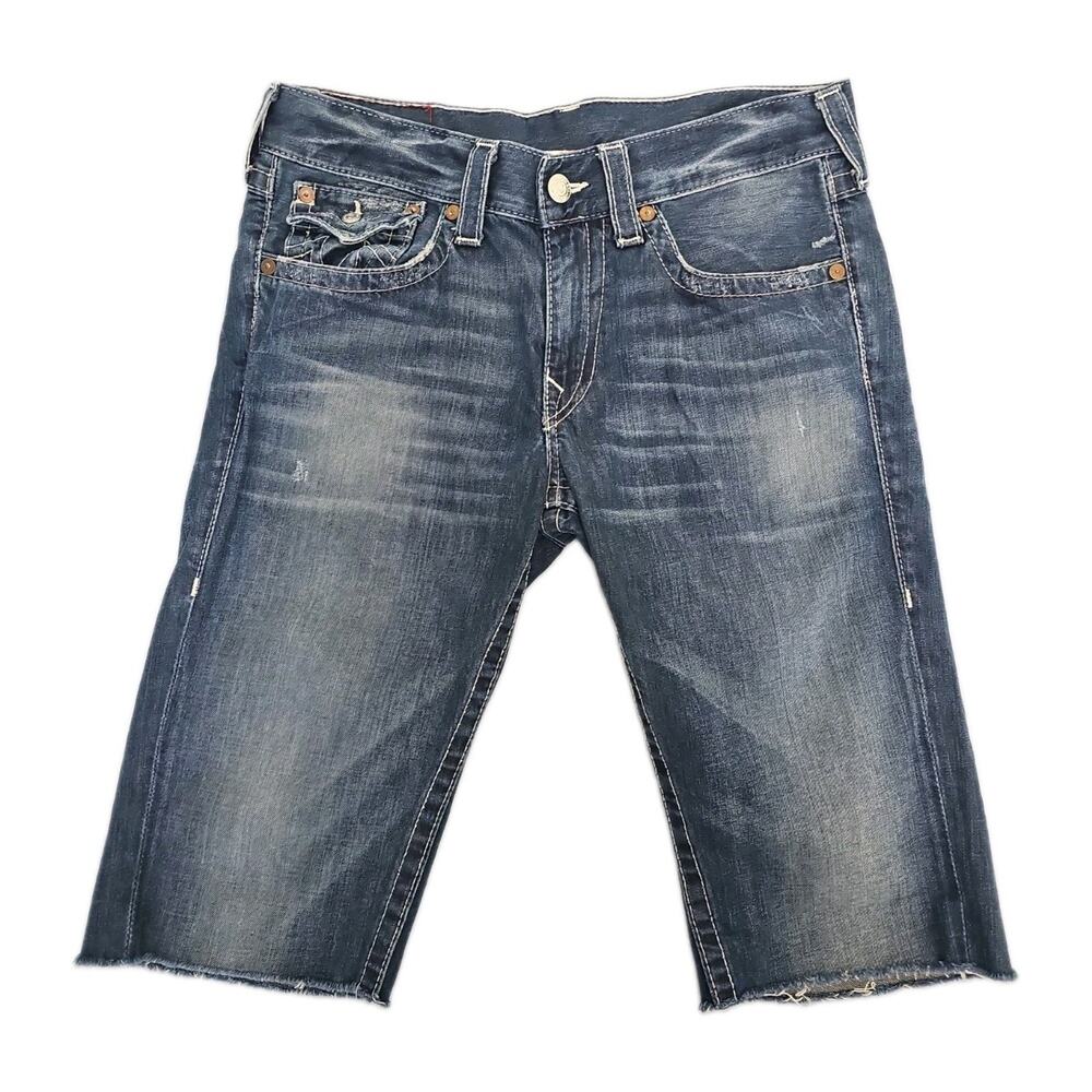 True Religion Capri Jean Shorts Rainbow Logo Size 33